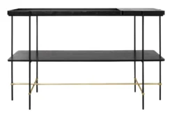 Casa Padrino Luxus Konsole Gold / Schwarz 140 x 40 x H. 90 cm - Konsolentisch mit gebürstetem Edelstahlgestell und schwarzen Eichenfurnier Flächen - Luxus Möbel