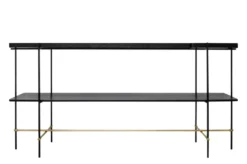 Casa Padrino Luxus Konsole Gold / Schwarz 180 x 40 x H. 90 cm - Langer Konsolentisch mit gebürstetem Edelstahlgestell und schwarzen Eichenfurnier Flächen - Luxus Möbel