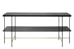 Casa Padrino Luxus Konsole Gold / Schwarz 180 x 40 x H. 90 cm - Langer Konsolentisch mit gebürstetem Edelstahlgestell und schwarzen Eichenfurnier Flächen - Luxus Möbel