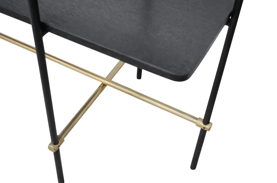 Casa Padrino Luxus Konsole Gold / Schwarz 180 x 40 x H. 90 cm - Langer Konsolentisch mit gebürstetem Edelstahlgestell und schwarzen Eichenfurnier Flächen - Luxus Möbel