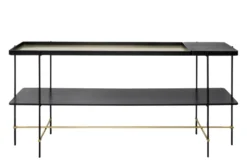 Casa Padrino Luxus Konsole Gold / Schwarz 180 x 40 x H. 90 cm - Langer Konsolentisch mit gebürstetem Edelstahlgestell und schwarzen Eichenfurnier Flächen - Luxus Möbel