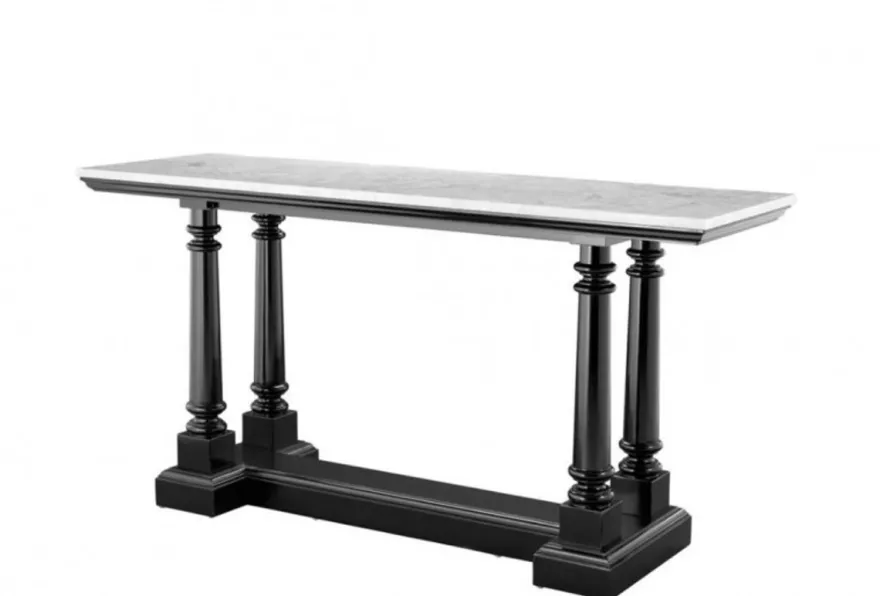 Casa Padrino Luxus Konsole im Barockstil aus Mahagoni Holz in Schwarz mit weißer Marmorplatte 160 x 50 x H. 81 cm
