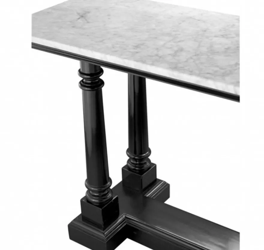 Casa Padrino Luxus Konsole im Barockstil aus Mahagoni Holz in Schwarz mit weißer Marmorplatte 160 x 50 x H. 81 cm