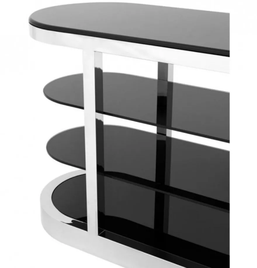 Casa Padrino Luxus Konsole im Barockstil, polierter Stahl und schwarzes Glas, 180 x 57 x H. 89 cm