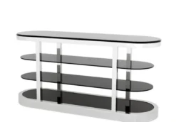 Casa Padrino Luxus Konsole im Barockstil, polierter Stahl und schwarzes Glas, 180 x 57 x H. 89 cm