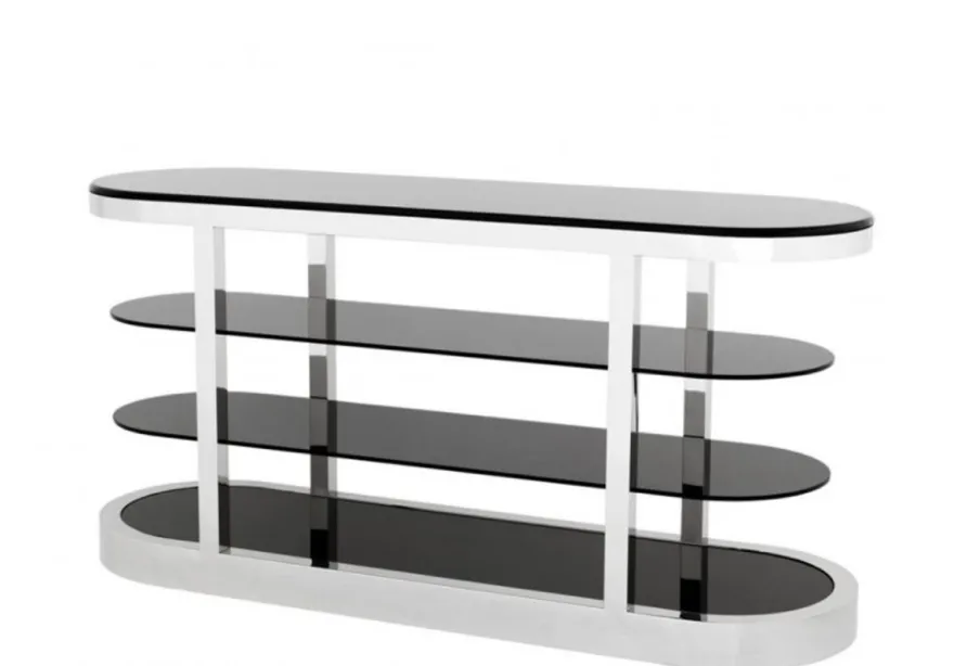 Casa Padrino Luxus Konsole im Barockstil, polierter Stahl und schwarzes Glas, 180 x 57 x H. 89 cm