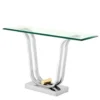 Casa Padrino Luxus Konsole im Barockstil Edelstahl poliert und Glas 120 x 35 x H. 74 cm