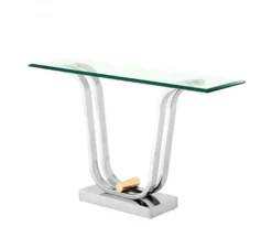 Casa Padrino Luxus Konsole im Barockstil Edelstahl poliert und Glas 120 x 35 x H. 74 cm