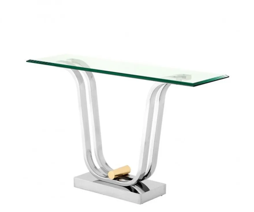 Casa Padrino Luxus Konsole im Barockstil Edelstahl poliert und Glas 120 x 35 x H. 74 cm