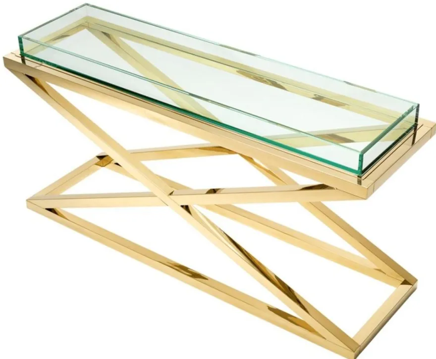 Casa Padrino Luxus Konsole / Konsolentisch Gold 150 x 45 x H. 77 cm - Hotel Möbel