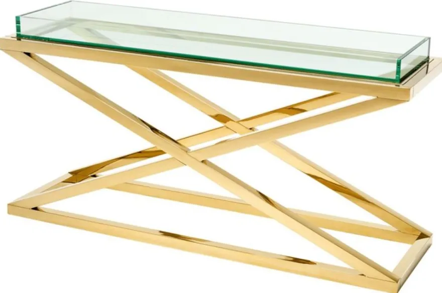 Casa Padrino Luxus Konsole / Konsolentisch Gold 150 x 45 x H. 77 cm - Hotel Möbel
