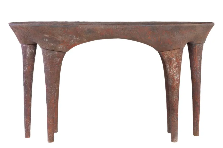 Casa Padrino Luxus Konsole Kupferfarben 140 x 42 x H. 82 cm - Skulpturaler Konsolentisch in Alt-Kupfer Optik - Luxus Möbel