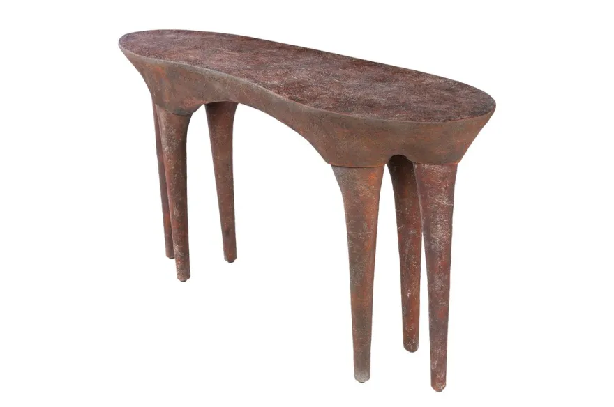 Casa Padrino Luxus Konsole Kupferfarben 140 x 42 x H. 82 cm - Skulpturaler Konsolentisch in Alt-Kupfer Optik - Luxus Möbel
