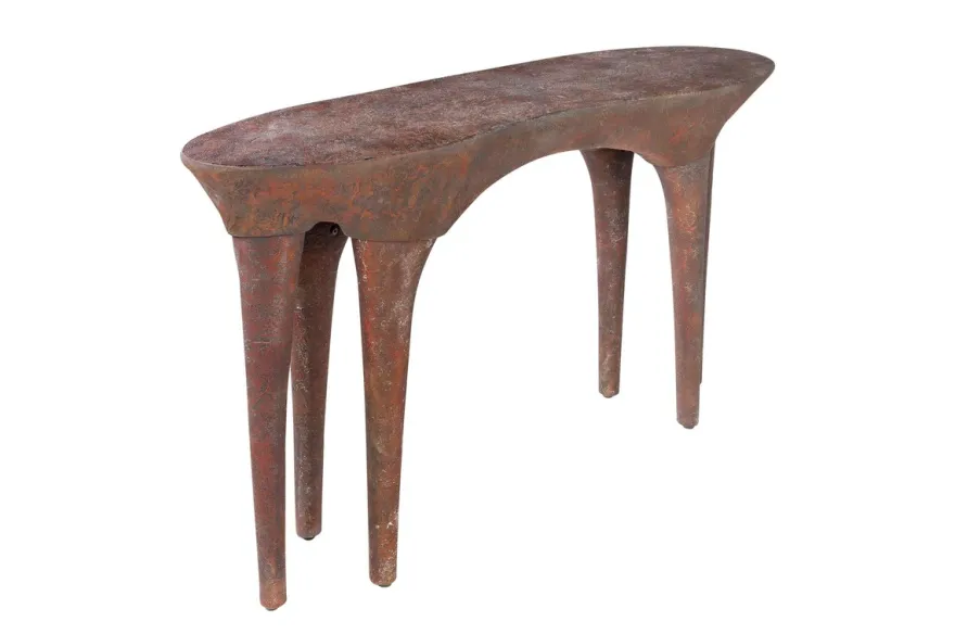 Casa Padrino Luxus Konsole Kupferfarben 140 x 42 x H. 82 cm - Skulpturaler Konsolentisch in Alt-Kupfer Optik - Luxus Möbel