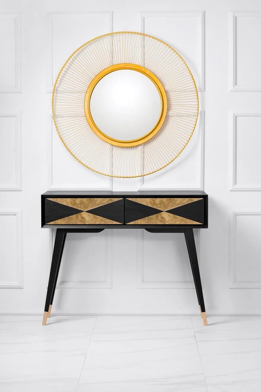 Casa Padrino Luxus Konsole Matt Schwarz / Antik Gold / Gold 100 x 35 x H. 80 cm - Verspiegelter Massivholz Konsolentisch mit 2 Schubladen - Luxus Möbel - Luxus Einrichtung