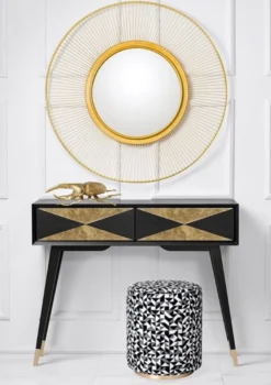 Casa Padrino Luxus Konsole Matt Schwarz / Antik Gold / Gold 100 x 35 x H. 80 cm - Verspiegelter Massivholz Konsolentisch mit 2 Schubladen - Luxus Möbel - Luxus Einrichtung