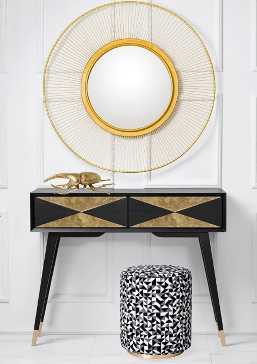 Casa Padrino Luxus Konsole Matt Schwarz / Antik Gold / Gold 100 x 35 x H. 80 cm - Verspiegelter Massivholz Konsolentisch mit 2 Schubladen - Luxus Möbel - Luxus Einrichtung