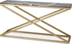 Casa Padrino Luxus Konsole Messing / Grau 150 x 40 x H. 74 cm - Rechteckiger Edelstahl Konsolentisch mit Marmorplatte - Wohnzimmer Möbel - Hotel Möbel - Luxus Möbel - Luxus Einrichtung