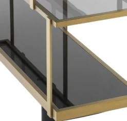 Casa Padrino Luxus Konsole Messingfarben / Schwarz 180 x 46 x H. 91 cm - Edelstahl Schrank mit Glasregalen - Regalschrank - Wohnzimmer Schrank - Büroschrank - Luxus Qualität