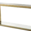 Casa Padrino Luxus Konsole Messingfarben / Schwarz 150 x 40 x H. 78 cm - Edelstahl Konsolentisch mit Glasplatte und Spiegelglas - Luxus Wohnzimmer Möbel