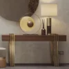 Casa Padrino Luxus Konsole mit Schublade Braun / Messing 140 cm - Luxus Möbel