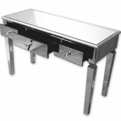 Casa Padrino Luxus Konsole mit 3 Schubladen 120 cm - Verspiegelter Konsolentisch mit Glasplatte