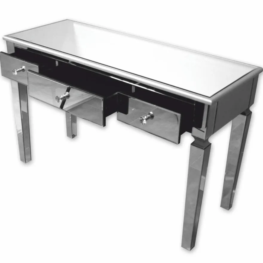Casa Padrino Luxus Konsole mit 3 Schubladen 120 cm - Verspiegelter Konsolentisch mit Glasplatte