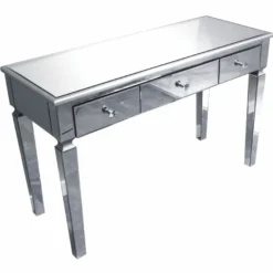 Casa Padrino Luxus Konsole mit 3 Schubladen 120 cm - Verspiegelter Konsolentisch mit Glasplatte