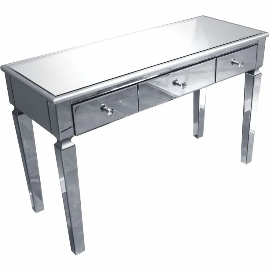Casa Padrino Luxus Konsole mit 3 Schubladen 120 cm - Verspiegelter Konsolentisch mit Glasplatte