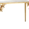 Casa Padrino Luxus Konsole mit dekorativen handgeschmiedeten Blumen Gold 120 x 45 x H. 95 cm - Edler Konsolentisch mit Glasplatte und Swarovski Kristallglas - Luxus Möbel