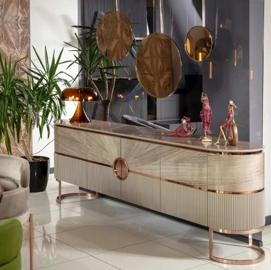 Casa Padrino Luxus Konsole mit 4 Türen Grau / Kupfer 240 cm
