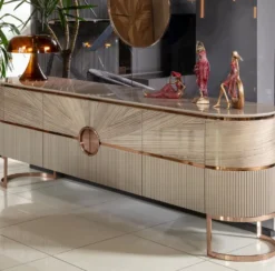 Casa Padrino Luxus Konsole mit 4 Türen Grau / Kupfer 240 cm