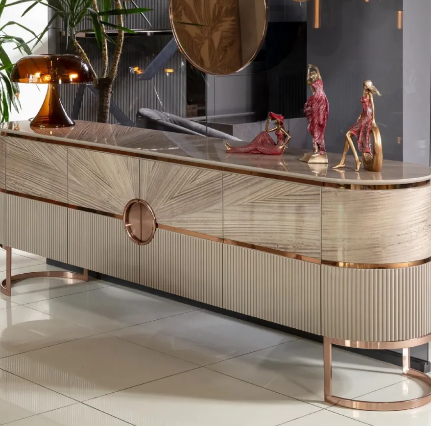Casa Padrino Luxus Konsole mit 4 Türen Grau / Kupfer 240 cm