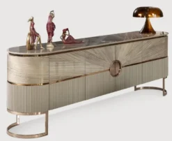 Casa Padrino Luxus Konsole mit 4 Türen Grau / Kupfer 240 cm
