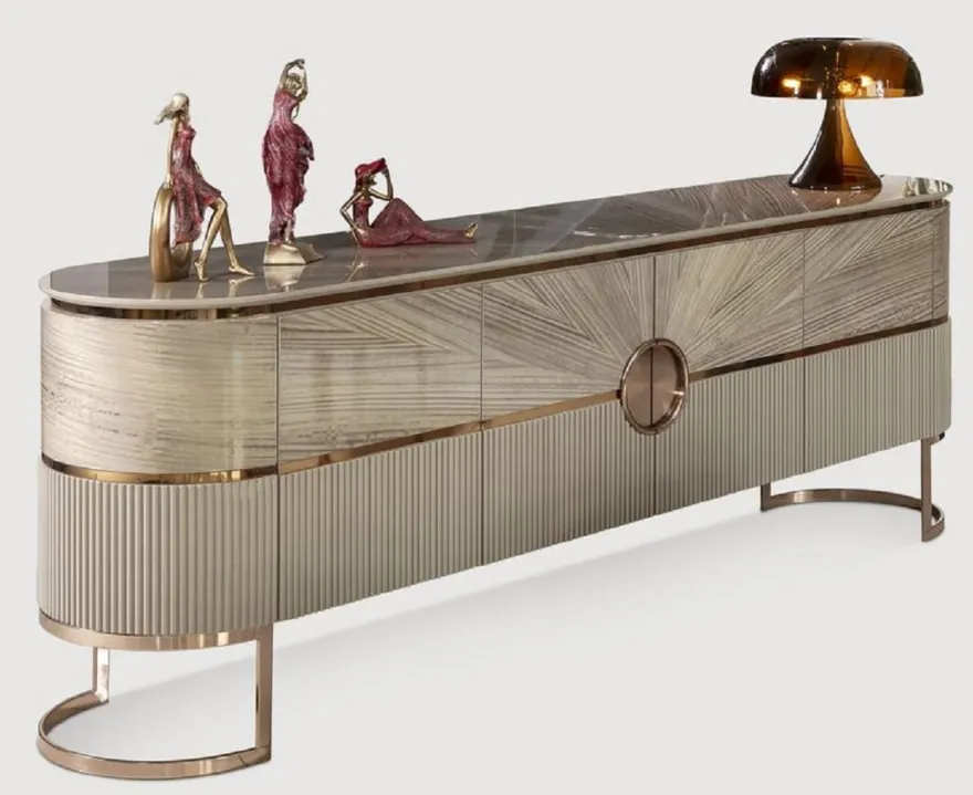 Casa Padrino Luxus Konsole mit 4 Türen Grau / Kupfer 240 cm
