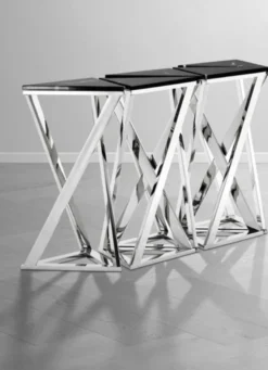 Casa Padrino Luxus Konsolen 5er Set in silber mit schwarzem Marmor 143 x 41 x H. 80,5 cm - Designer Hotel Möbel