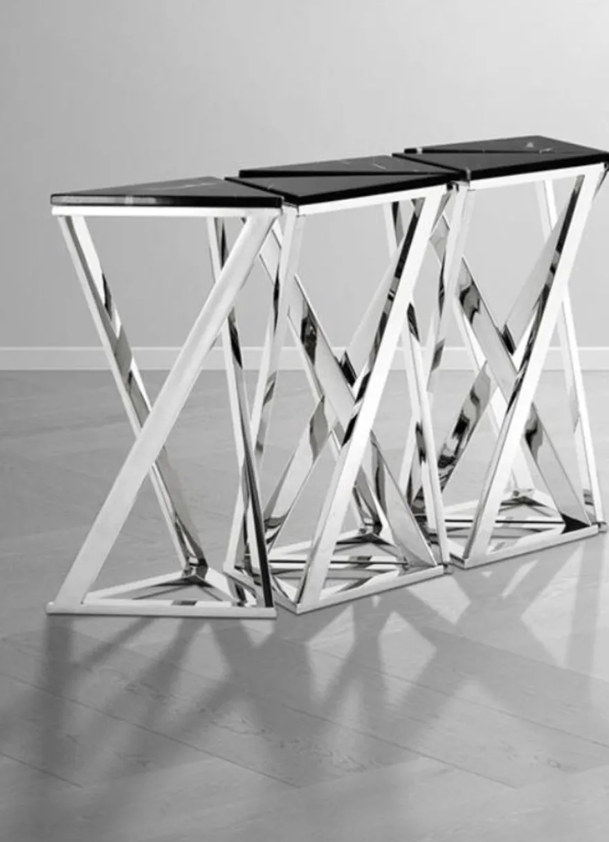 Casa Padrino Luxus Konsolen 5er Set in silber mit schwarzem Marmor 143 x 41 x H. 80,5 cm - Designer Hotel Möbel