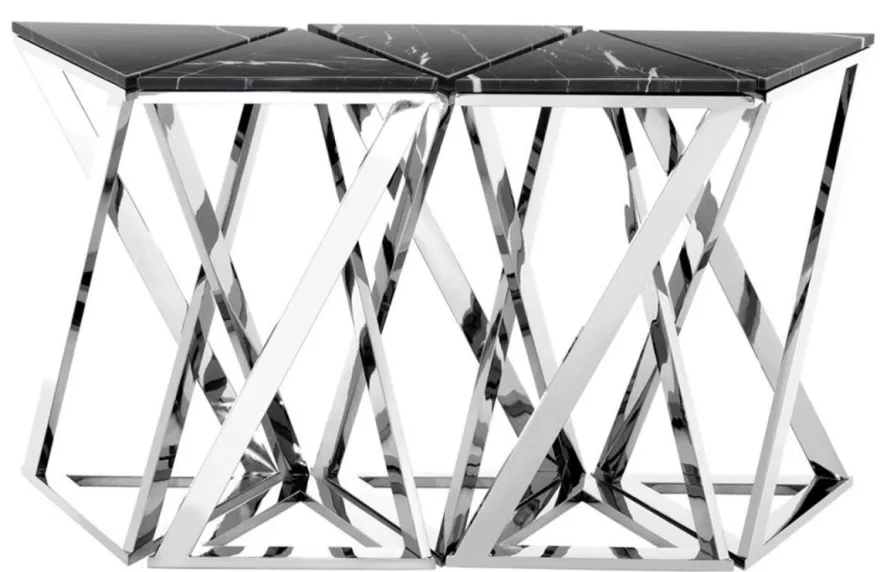 Casa Padrino Luxus Konsolen 5er Set in silber mit schwarzem Marmor 143 x 41 x H. 80,5 cm - Designer Hotel Möbel