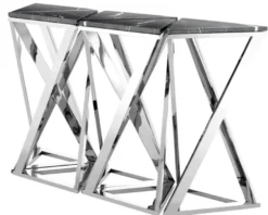 Casa Padrino Luxus Konsolen 5er Set in silber mit schwarzem Marmor 143 x 41 x H. 80,5 cm - Designer Hotel Möbel