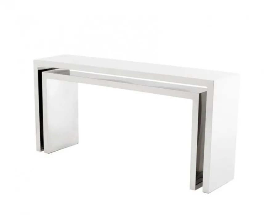Casa Padrino Luxus Konsolen 2er Set - Konsolentische aus poliertem Edelstahl - 170x40xH.80 cm / 150x40xH.70 cm