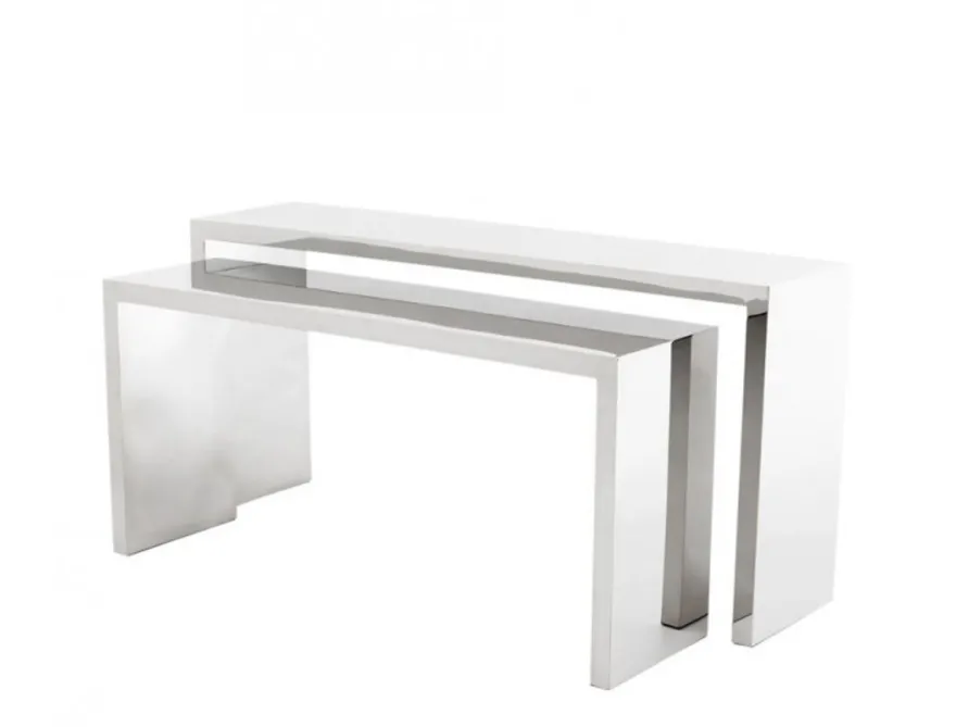 Casa Padrino Luxus Konsolen 2er Set - Konsolentische aus poliertem Edelstahl - 170x40xH.80 cm / 150x40xH.70 cm