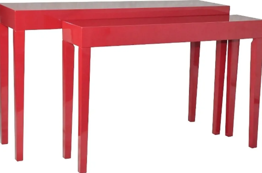 Casa Padrino Luxus Konsolentisch 2er Set Rot - Handgefertigte Lackmöbel im modernen Stil - 130/112 x 34/27 x 80/75 cm