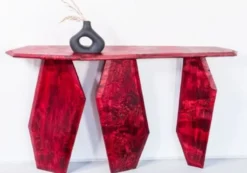 Casa Padrino Luxus Konsole Rot 154 x 40 x H. 80 cm - Holz Konsolentisch mit Maserung - Wohnzimmer Möbel - Hotel Möbel - Luxus Möbel - Luxus Einrichtung