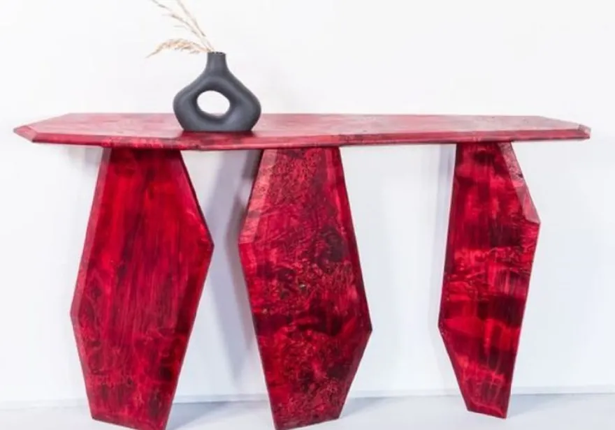 Casa Padrino Luxus Konsole Rot 154 x 40 x H. 80 cm - Holz Konsolentisch mit Maserung - Wohnzimmer Möbel - Hotel Möbel - Luxus Möbel - Luxus Einrichtung