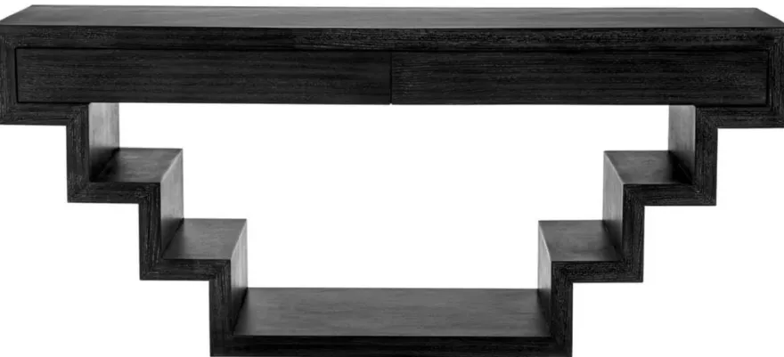 Casa Padrino Luxus Konsole Schwarzgrau 180 x 50 x H. 77 cm - Rechteckiger Konsolentisch mit 2 Schubladen - Wohnzimmer Möbel - Hotel Möbel - Luxus Möbel - Luxus Einrichtung