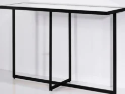 Casa Padrino Luxus Konsole Schwarz 120 x 40 x H. 77 cm - Rechteckiger Metall Konsolentisch mit Spiegelglas - Wohnzimmer Möbel
