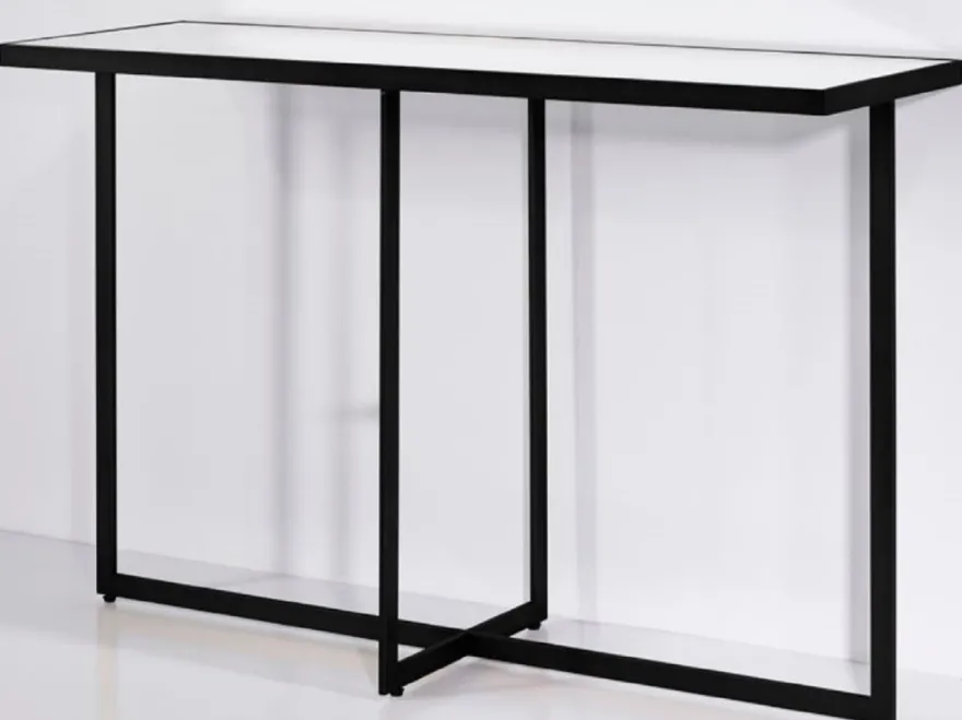 Casa Padrino Luxus Konsole Schwarz 120 x 40 x H. 77 cm - Rechteckiger Metall Konsolentisch mit Spiegelglas - Wohnzimmer Möbel