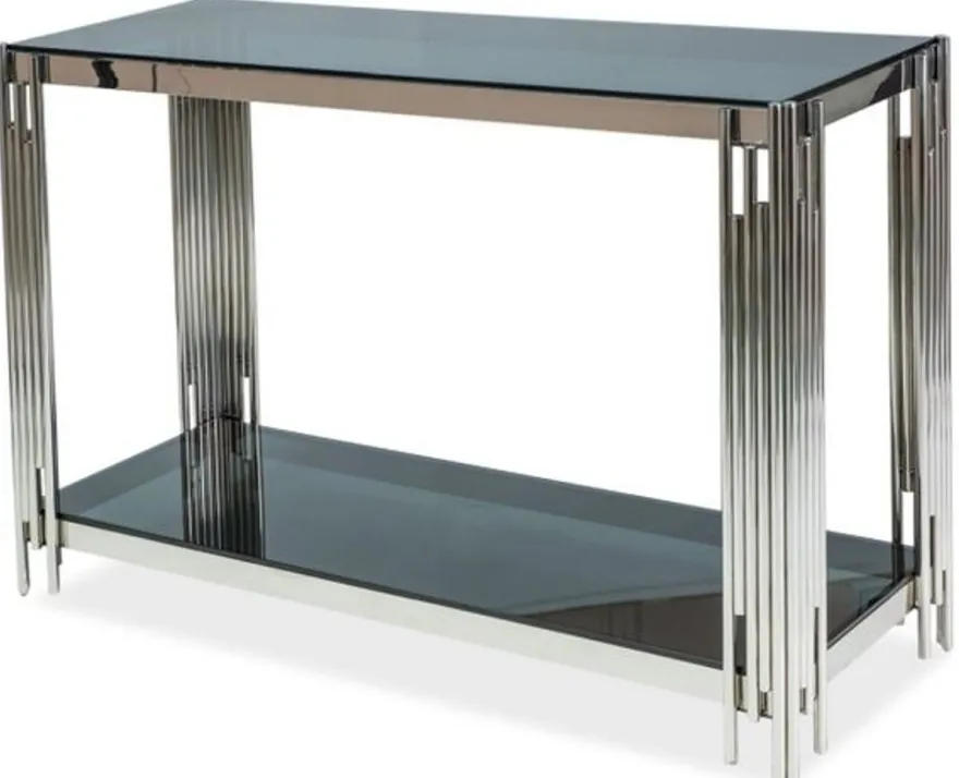 Casa Padrino Luxus Konsole Silber / Schwarz 120 x 40 x H. 78 cm - Edelstahl Konsolentisch mit getönten Glasplatten - Luxus Möbel