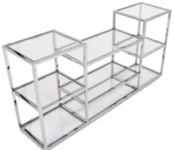 Casa Padrino Luxus Konsole Silber 160 x 38 x H. 75 cm - Edelstahl Konsolentisch mit Glasplatten