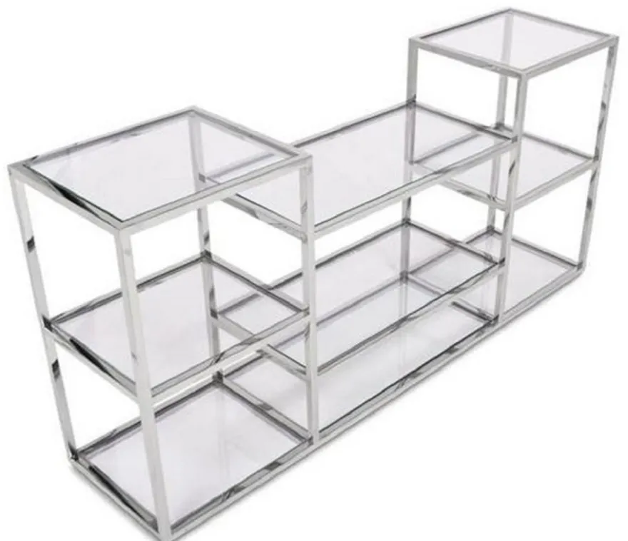 Casa Padrino Luxus Konsole Silber 160 x 38 x H. 75 cm - Edelstahl Konsolentisch mit Glasplatten